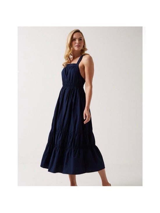 Vero Moda Dresses & Skirts - NWT Vero Moda Mist Singlet Ruffle Cross Back Blue Cotton Maxi Dress Tiered Summe
